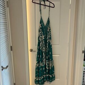 Elegant Green Floral Halter Dress